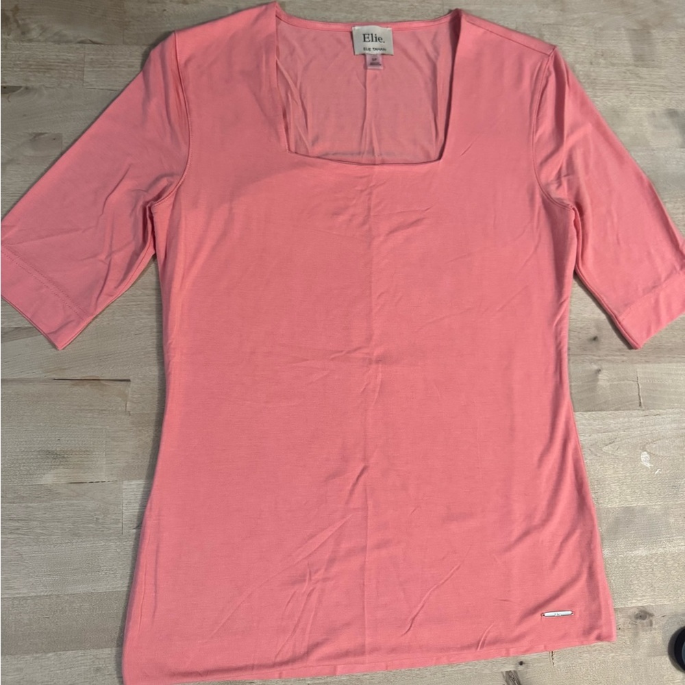 Elie Tahari Women's Coral Short Sleeve square neck rayon top